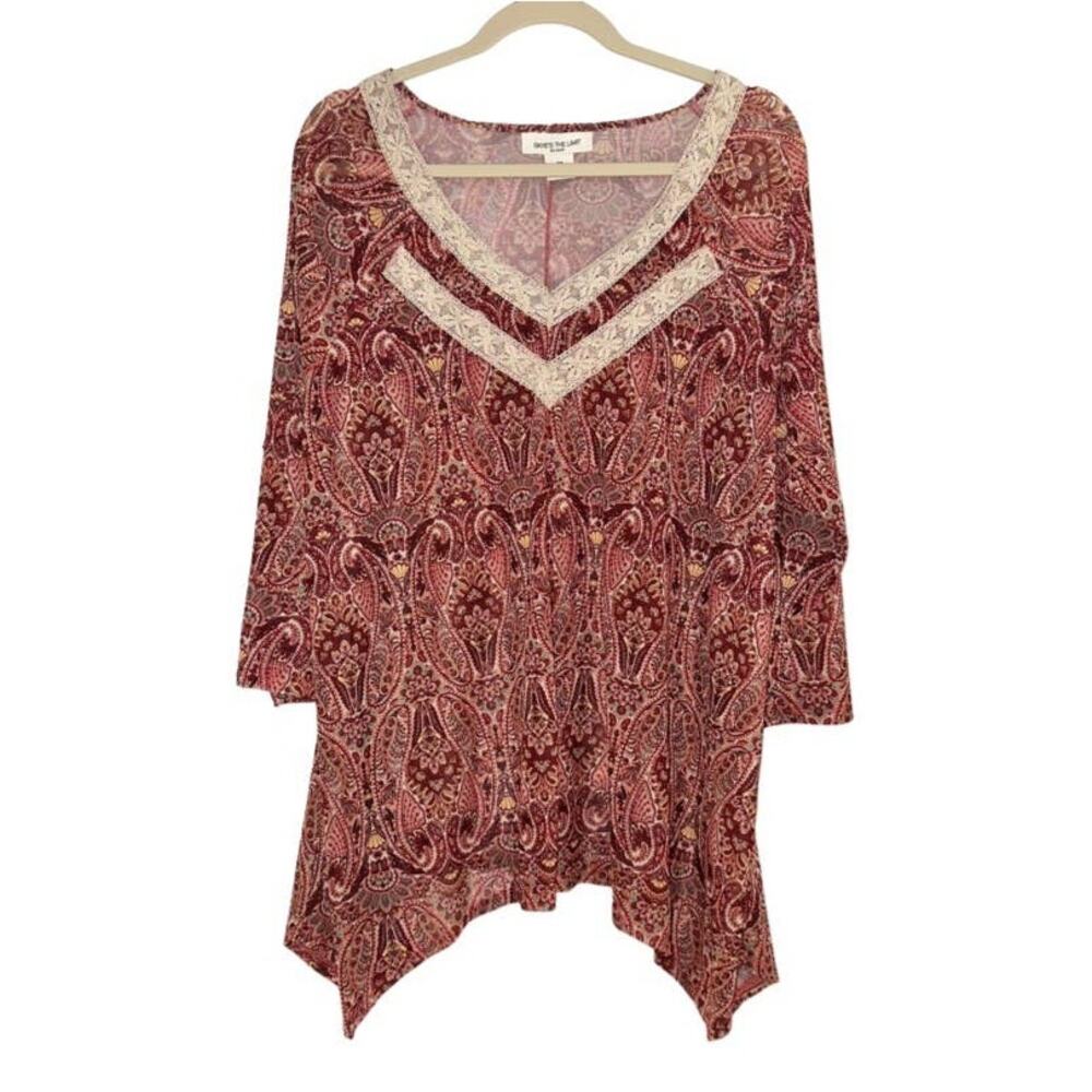 SKYE’S THE LIMIT Red Green Yellow Paisley Print Top Size 2X